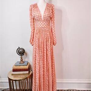 NWT Maria Lucia Hohan Sariah Polka Dot Tulle Maxi Dress Blush Pink Pleated Sz 4